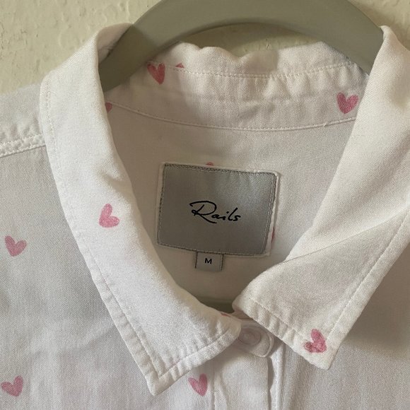 Rails Anthropologie Womens Blouse Crop Val Scribble Heart Size M Button Up White - Picture 4 of 16